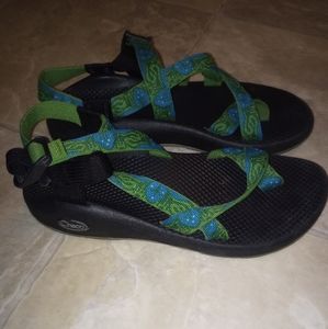 Chaco Z/Cloud 2 Women's Sandals Toe Loop Green Blue Pattern Sz 9